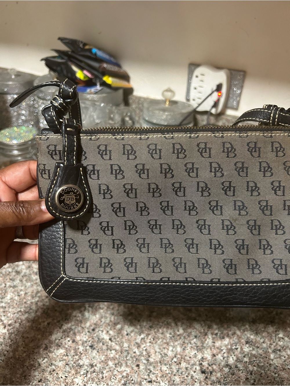 Dooney & Bourke Gray and Black Monogram Wristlet